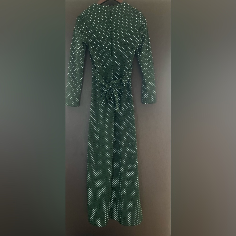 Vintage 70s Bib Front Tie Back Prairie Long Sleeve Maxi Dress - Picture 8 of 14
